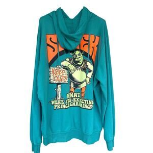 Dreamworks Shrek Adult Pullover Hoodie XXL Ogre Movie Teal‎ Sweatshirt Cartoon
